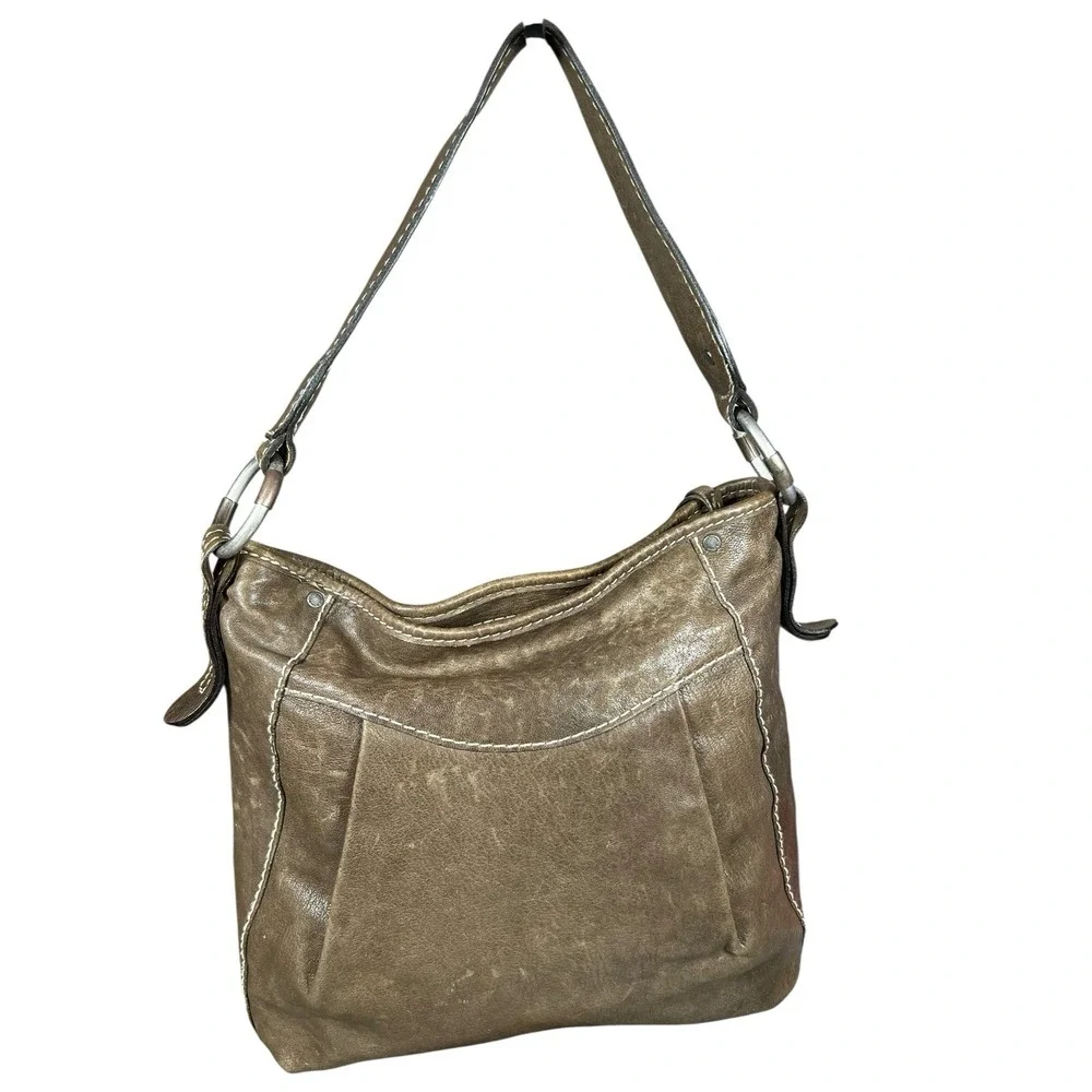 Abercrombie & Fitch Y2K 00's Leather Hobo Shoulder Bag Slouchy‎ Distressed Brown